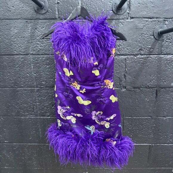 Sau Lee Jayde Feather Trim Satin Dress - Picture 6 of 8